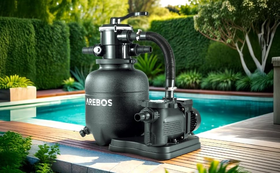 Arebos Sandfilteranlage mit Pumpe inkl. 600g Filterbälle | 350W | 9500 L/h | Schwarz | für Poolbereinigung | mit Druckma E9d1131c F150 4d52 8fc1 609df5d21616. CR5,0,970,600 PT0 SX970 V1