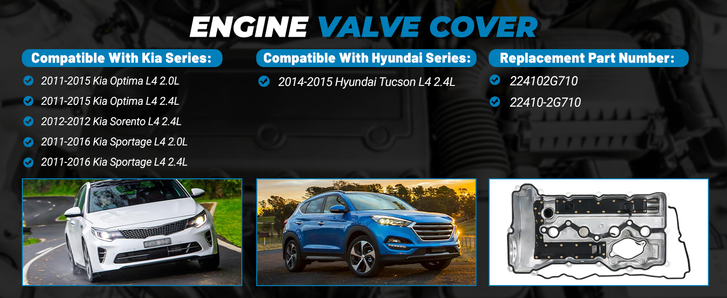 22410-2G710 Aluminium Engine Valve Cover Kia Optima 2011-2015 2.0L 2.4L,Sorento 2012 2.4L