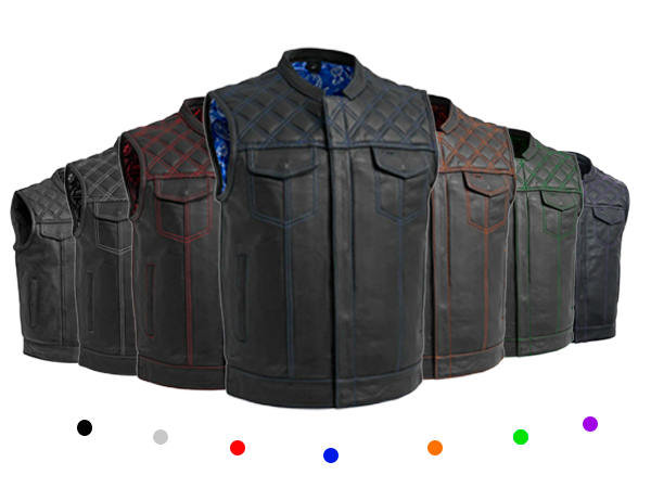 ジャケット・アウター NEON Biker Leather Vest cream soda Leather Skin Punk Green Unisex Brando Genuine Leather Jacket