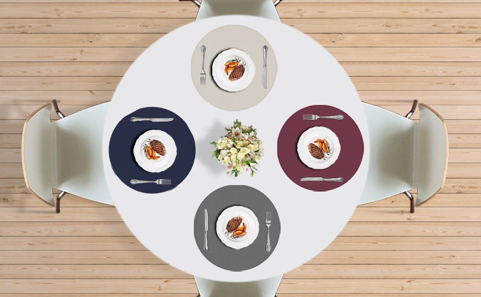 APLKER Leather Placemats and Coasters Set of 4, Round Table Mats