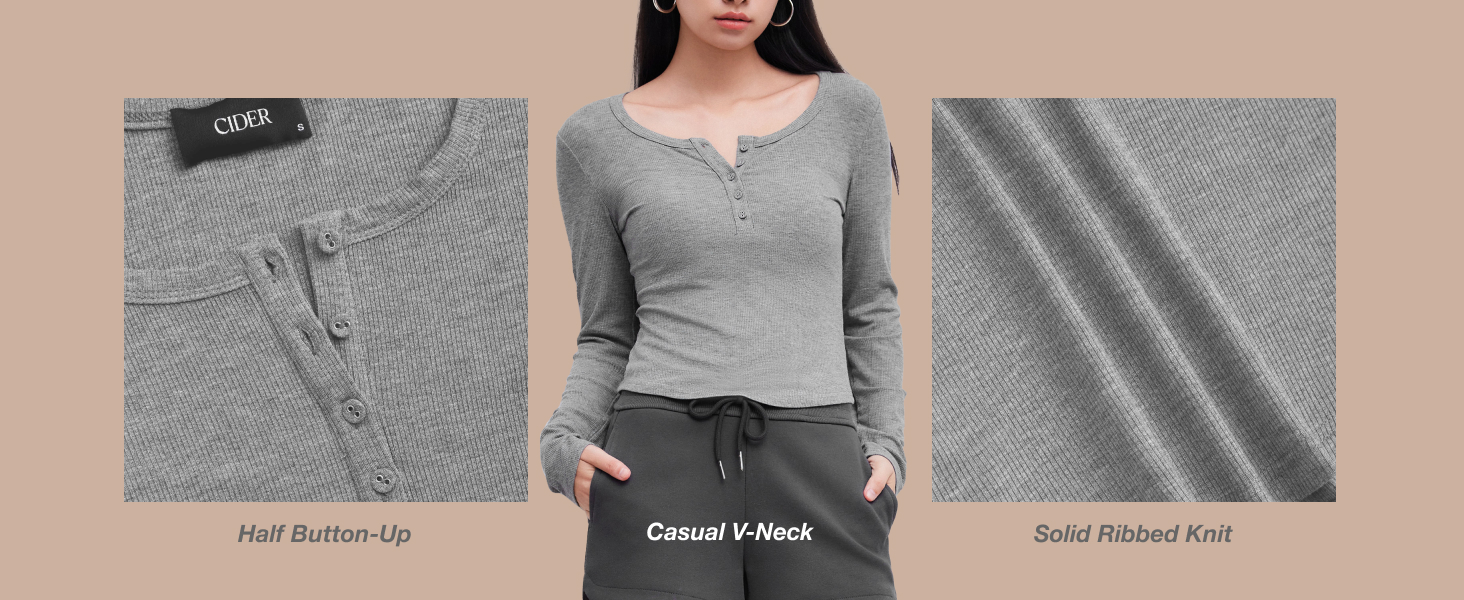 Rib Knit Long Sleeve V-Neck Tee