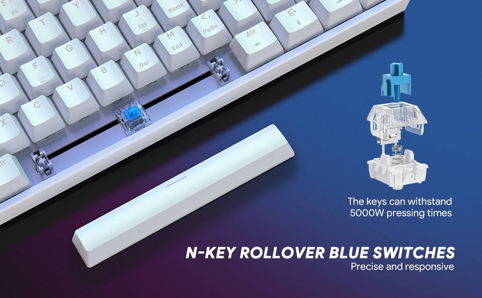 TECURS Mechanical Gaming Keyboard, 60 Percent Wired White Keyboard with