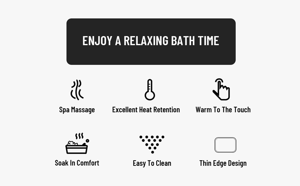 BATHCRYSTAL Whirlpool Bathtub 72 x 48 Inch Soaking Tub with Double Pillow Air Bubble