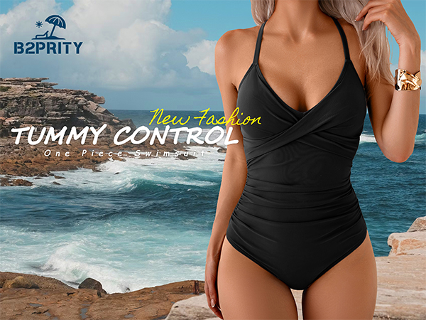 B2prity Women's One Piece Swimsuits Tummy Control Front