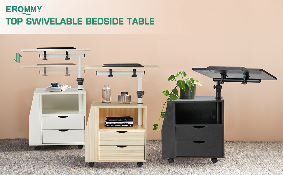 EROMMY Bedside Table Height Adjustable End Table,Wooden Nightstand with