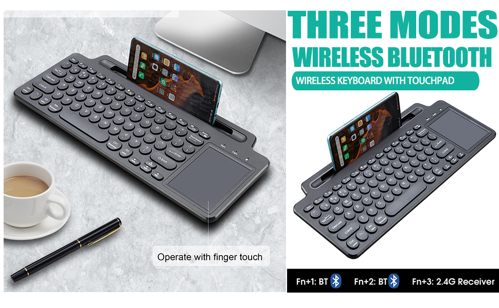 2.4G Bluetooth Keyboard with Touchpad, MultiDevice Wireless Keyboard