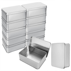 12 Pack Silver Metal Rectangular Tin Box Lids
