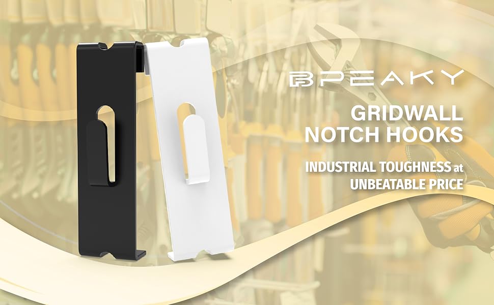 BFPeaky Gridwall Utility Notch Hooks, Black, 24PC, Gridwall