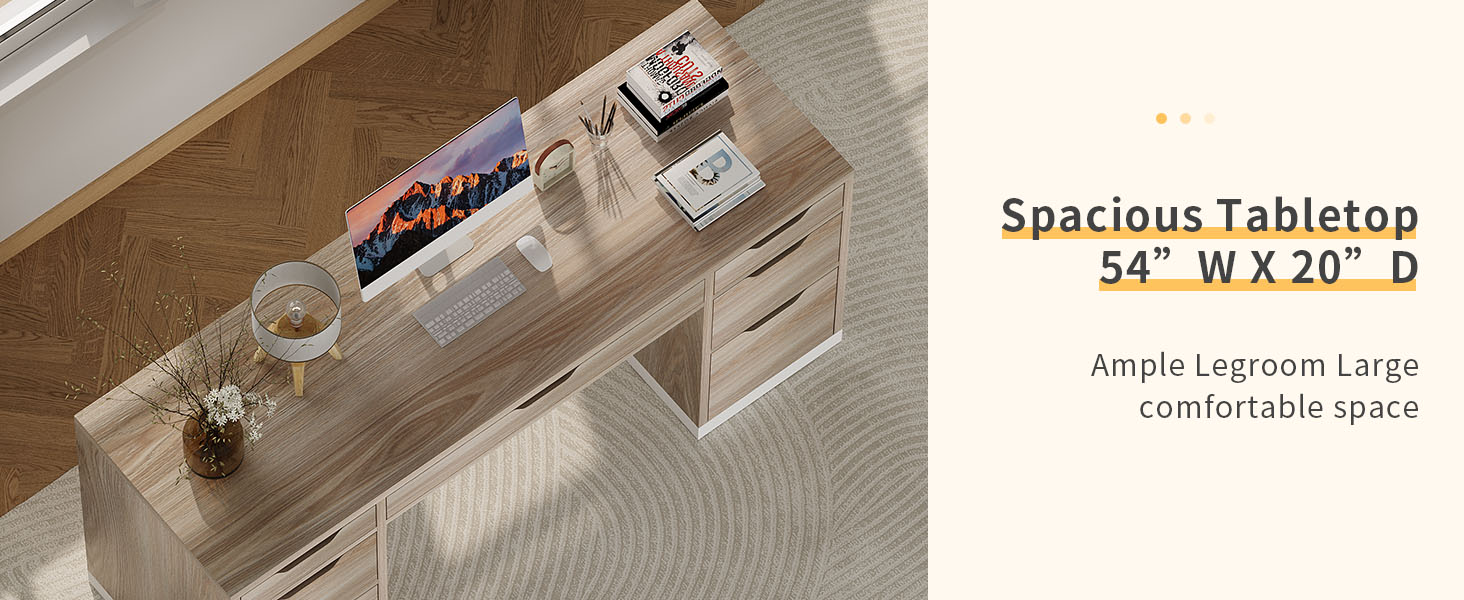 54 Inch Computer Desk with Storage Drawers