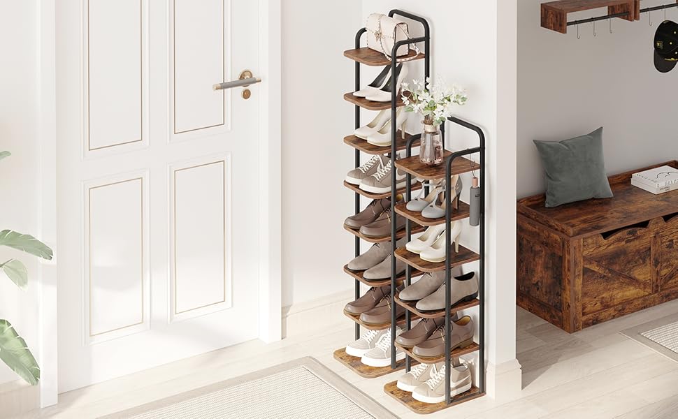 Hzuaneri Vertical Shoe Rack, Shoe Shelves, Wood Shoe