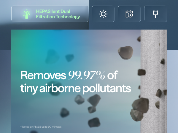 Removes 99.97% of tiny airborne particles