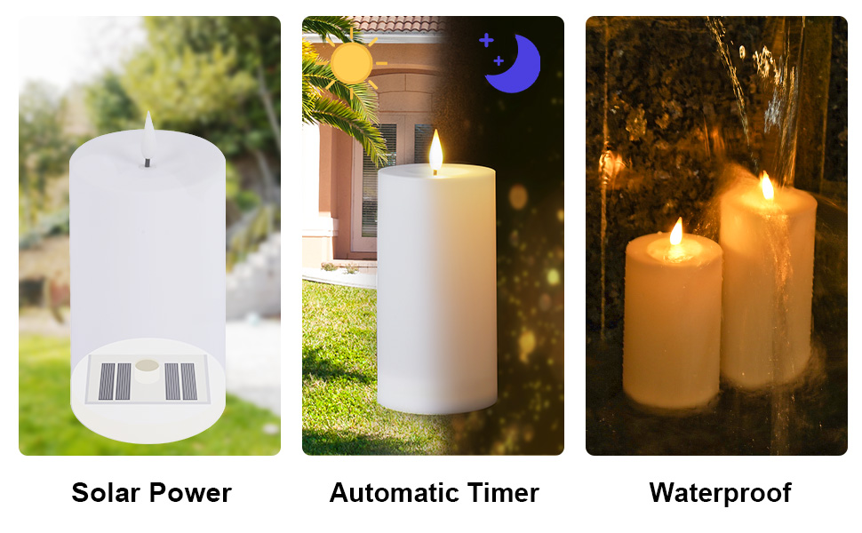 VIODAIM Solar Candles Outdoor Waterproof Flameless Flickering Pillar