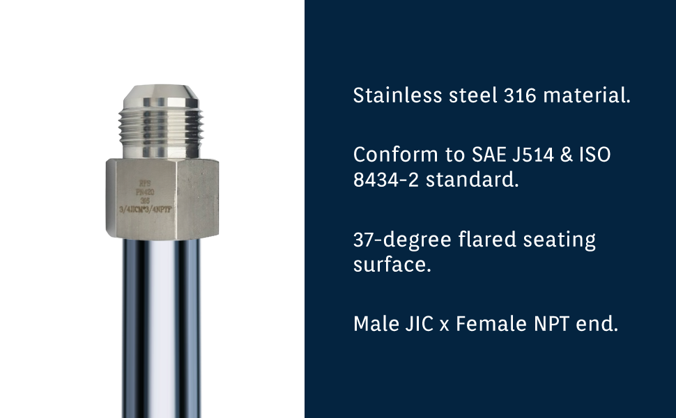 RFS Stainless Steel JIC Flared Tube Fitting, Straight, 3/8