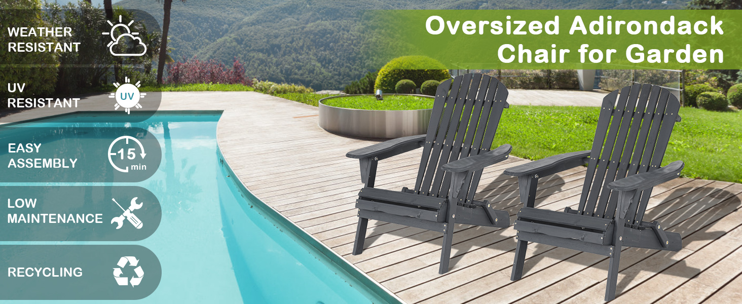 Adirondack Chair, Porch Chairs with 250lbs Weight Capacity