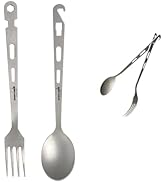 Dawn Deer Titanium Fork & Spoon Set - Camping Tongs | Ultralight Backpacking Utensils, Heat-Resis...