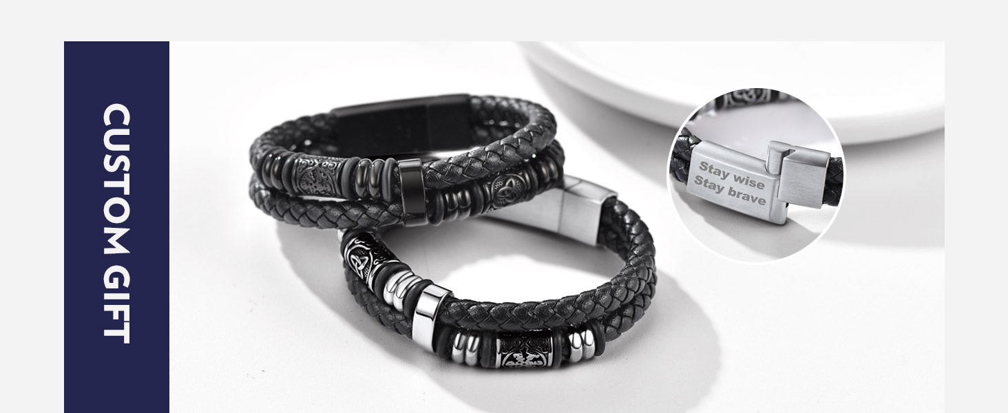 Bandmax Celtic Knot Bead Bracelet Leather Bracelet Wristband for Men Dad Husband Son