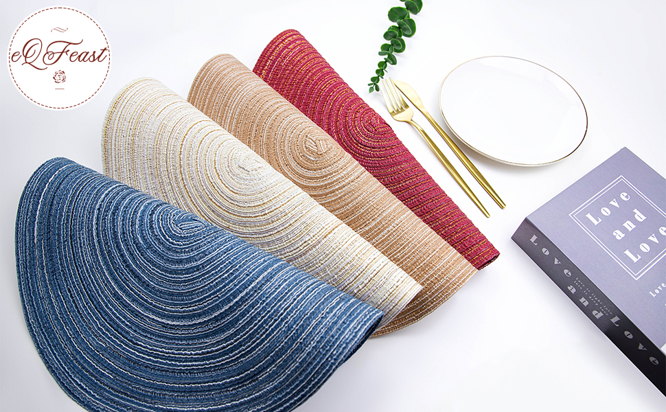 eQFeast Round Braided Placemats Set of 12 Woven Place Mats