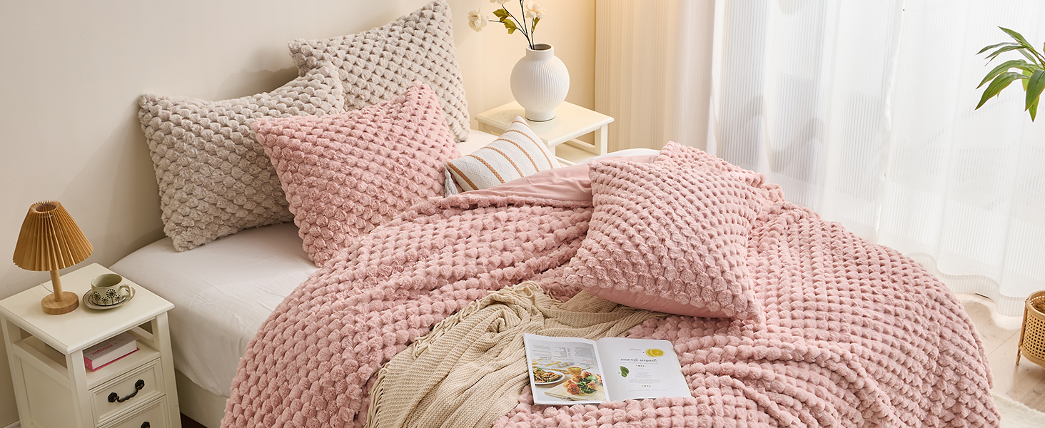 Simple&Opulence Fluffy Faux Fur Comforter Set, Plush Fuzzy