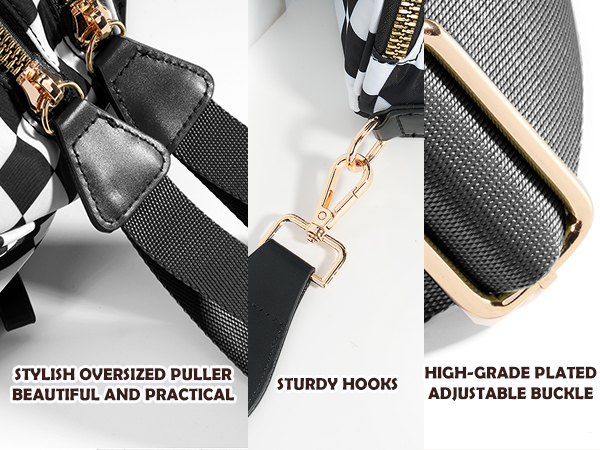 Black and White Checkered Crossbody Bag Bum Bag for Women