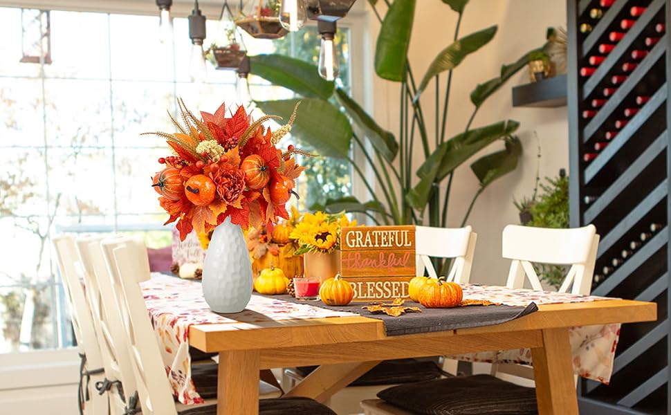 Artificial Autumn Pumpkin Berry Flower Maple Plant Stems Picks Vase Decorations