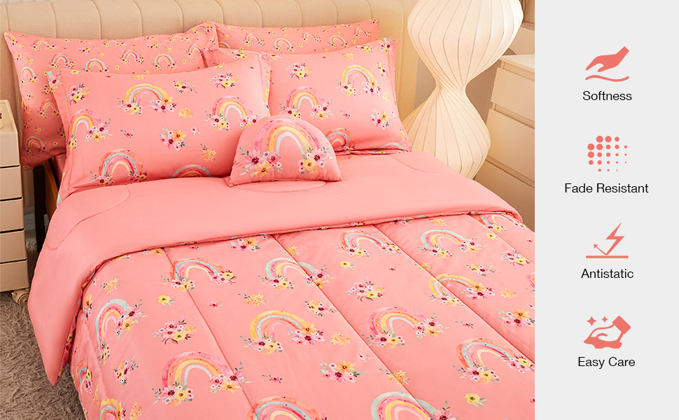 Mooreeke Twin Size Comforter Sets for Girls Kids, 6 Pieces
