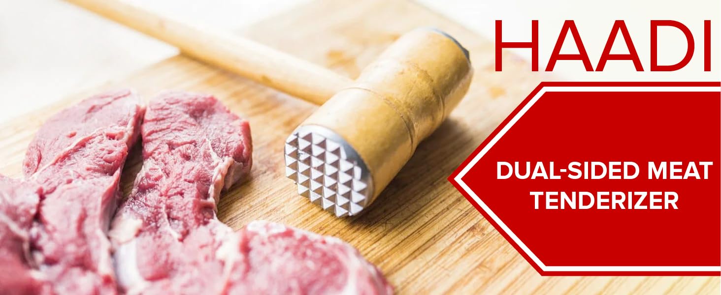 Meat Tenderizer Hammer Wooden Steak Double Sided Stainless Steel Teeth