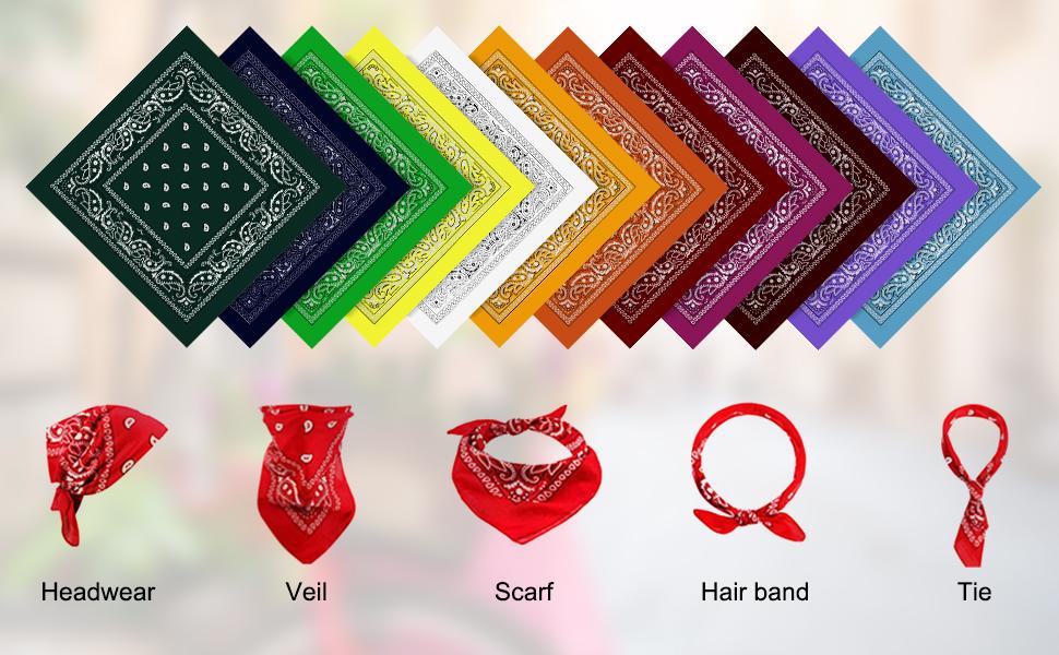 Cotton Bandana, VIPITH Novelty Bandanas Double Sided Paisley Print Cowboy Bandanas for Men Women