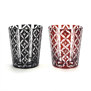 Amazon | 織部 切子 ロックグラスペア 縞七宝 赤 黒 250ml