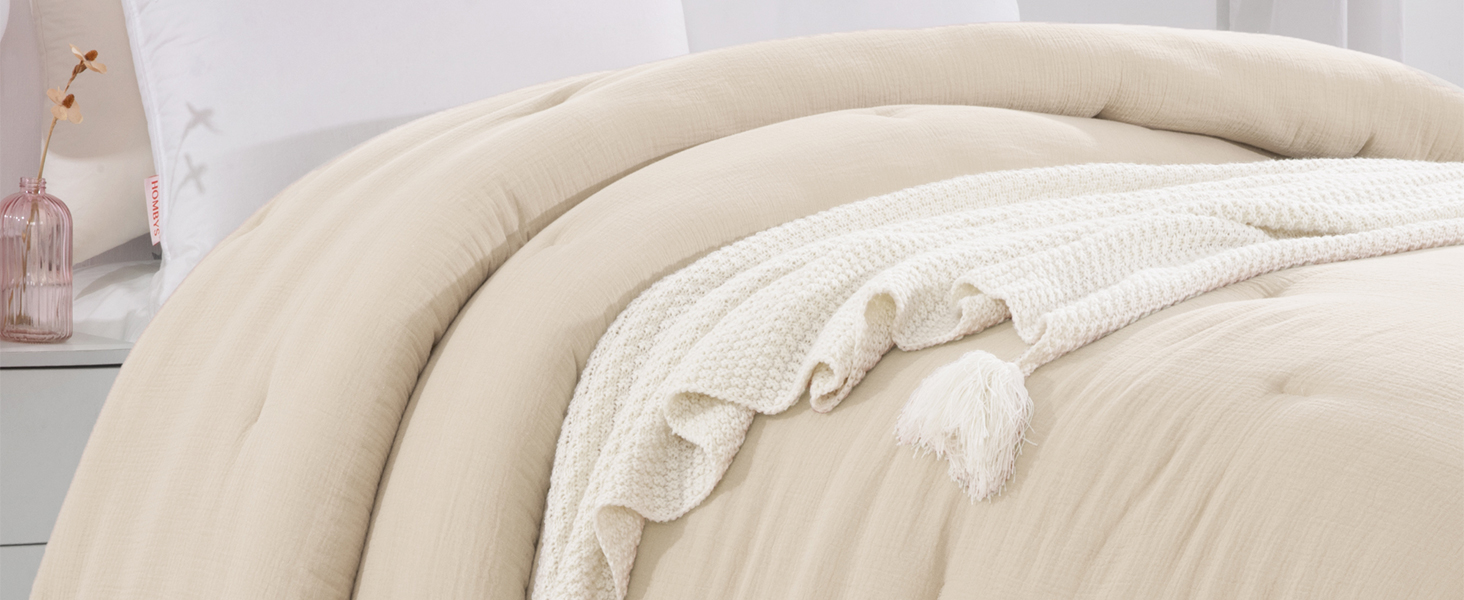 HOMBYS 100% Cotton Muslin Oversized King Comforter for Summer Use, Lightweight and Breathable Down Alternative Soft G Ea1c9bf8 6824 4ebd B6fa Fcd665347d65. CR0,0,1464,600 PT0 SX1464 V1