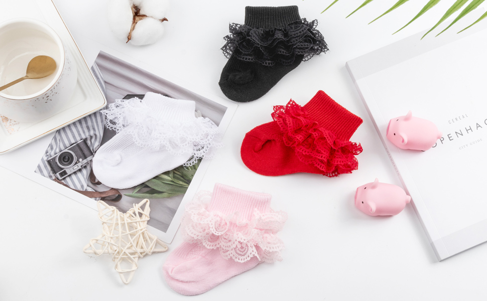 Baby Girls Socks Eyelet Ruffle Lace Sock