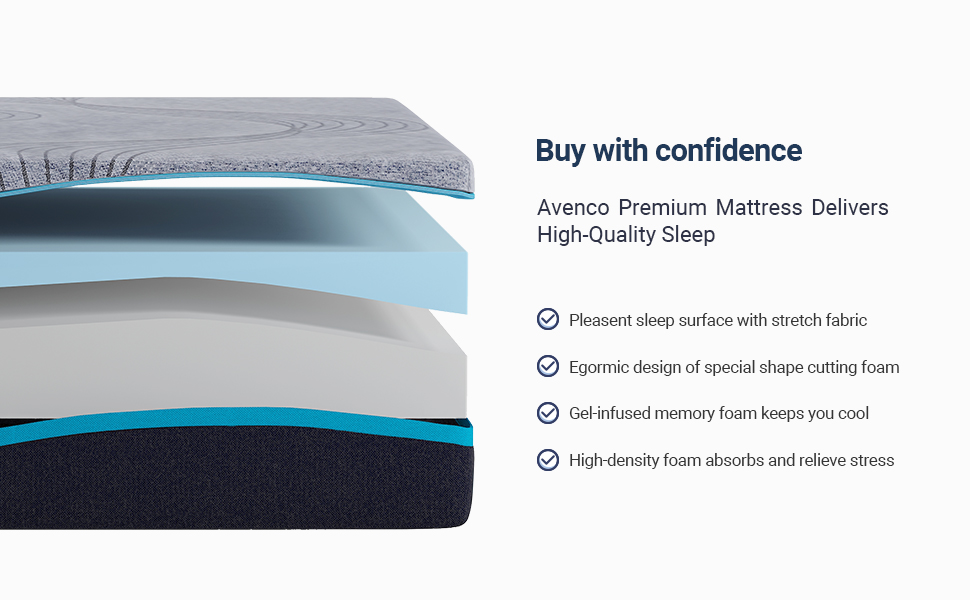 Avenco Queen Mattress, Grey Queen Memory Foam Mattress, 10