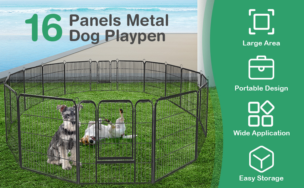 Safstar 16 Panels Metal Dog Playpen, 48" Height Dog Fence Exercise Pen