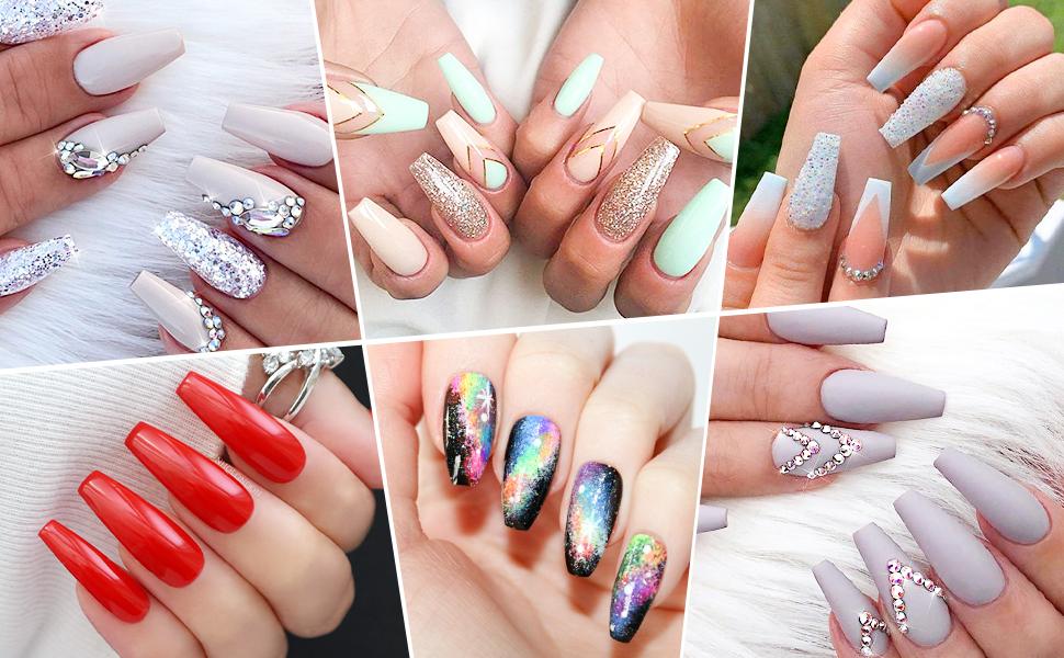 Natural False Nails Tips and Nail Glue Set, Teenitor 500pcs Half Cover