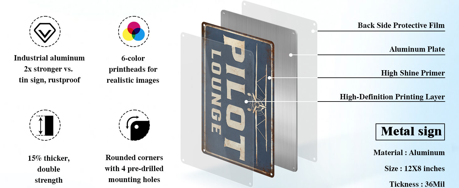 pilot lounge metal sign