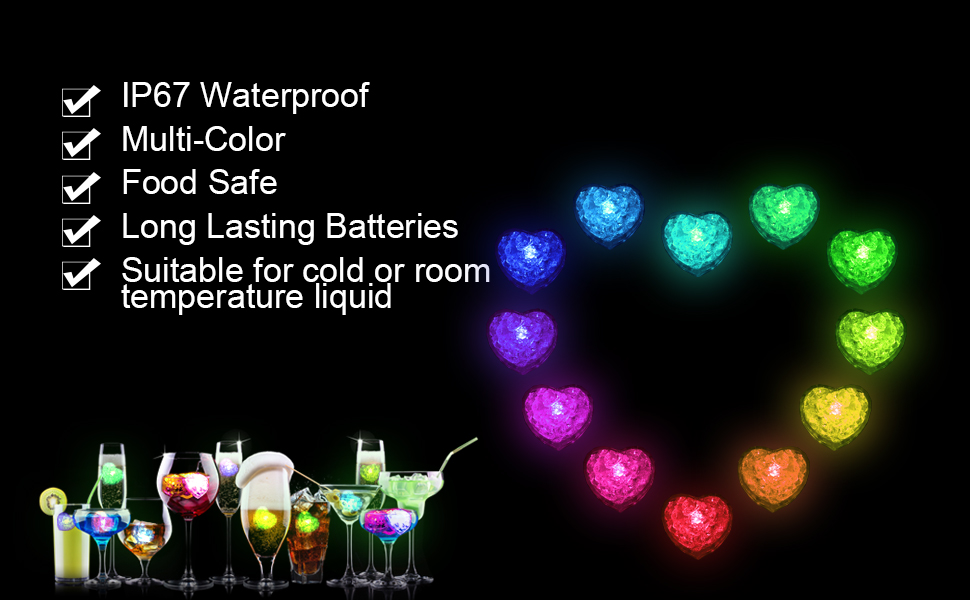 Light Up Ice Cubes, 12 Pack Large Heart Led Ice Cubes for Drinks with Changing