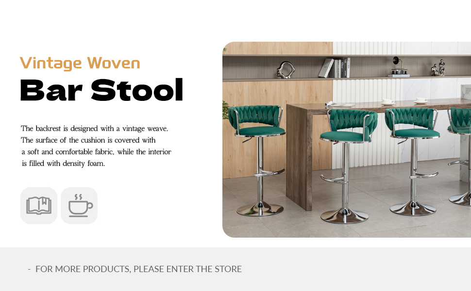 Riknuxi Velvet Bar Stools Set of 4, Counter Height Bar