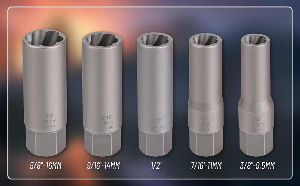 UYECOVE 5Pcs Spiral Deep Bolt Extractor Set, Stripped Bolt Remover Lug