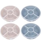 Yesland 4 Pack 11.25 Inch Serving Trays with Lid - 4 Compartment Round Wheat Straw Candy and Nut ...