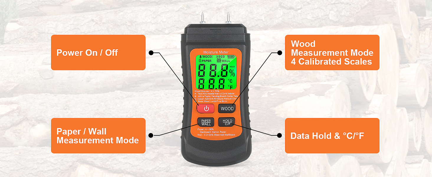 Moisture Meters for Logs, Dienmern Damp Meter for Walls, Wood Moisture