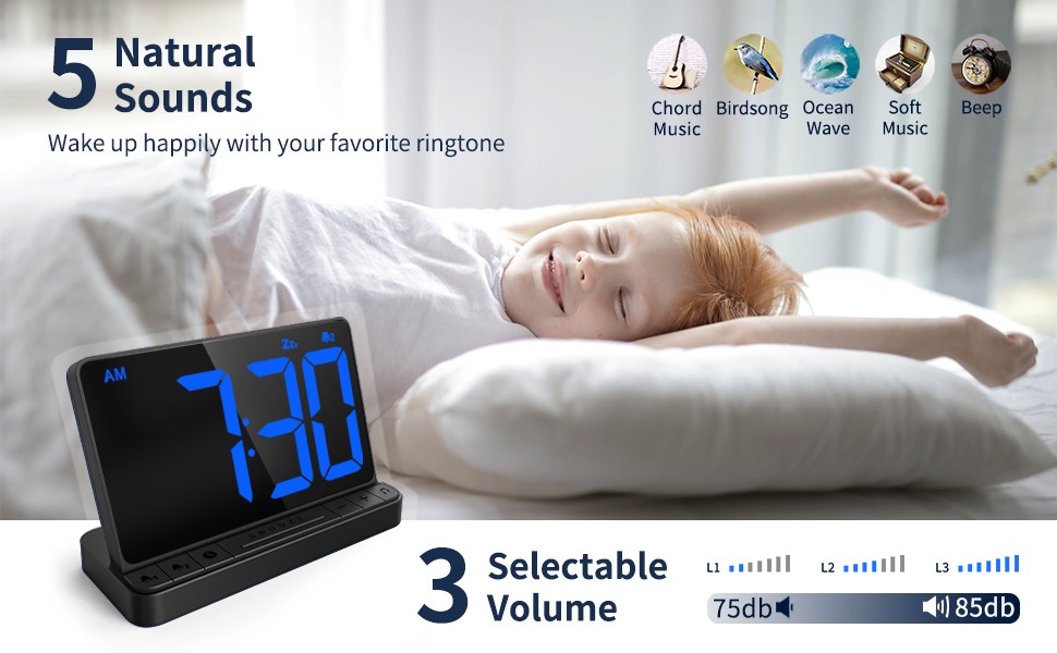 NOKLEAD Digital Alarm Clock for Bedroom Large 6.5’’ LED Display with