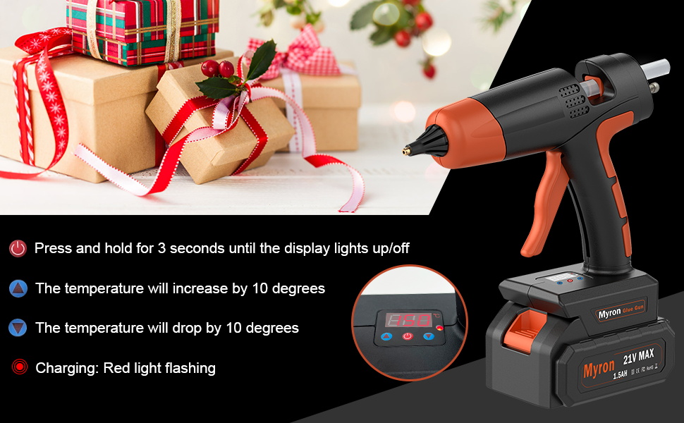 Cordless Hot Glue Gun, Myron 70W Fast Heating Glue Gun Temperature