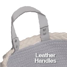 gray baby changing basket showcasing the leather handle