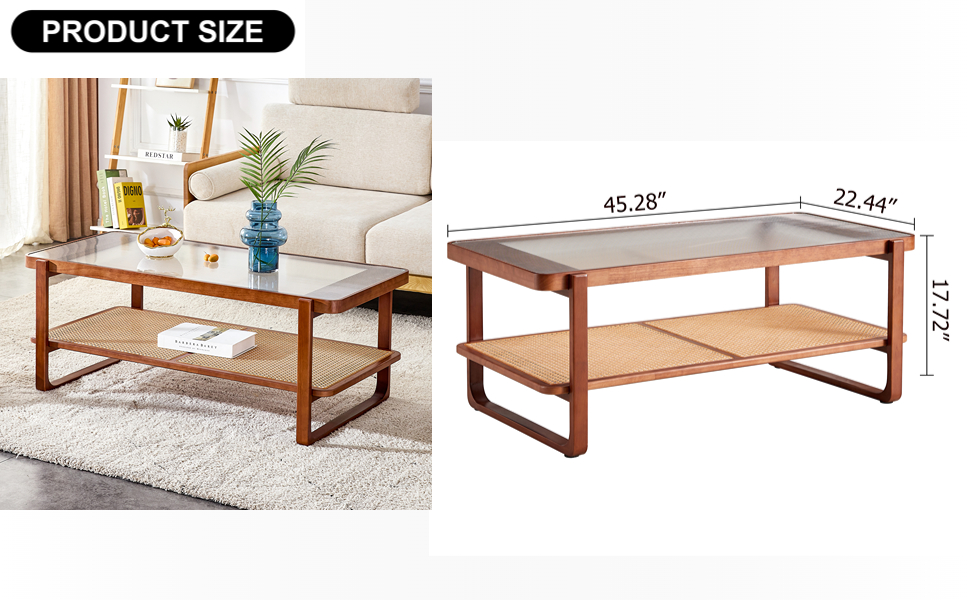 LKTART Modern Rectangle Solid Wood Glass Desktop Coffee