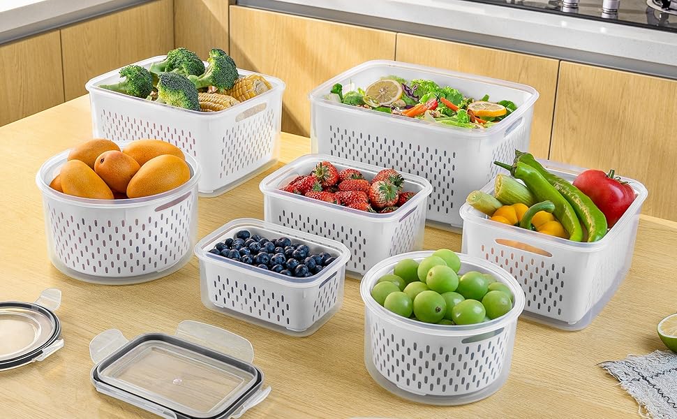 5 PCS Fruit Storage Containers for Fridge with Removable