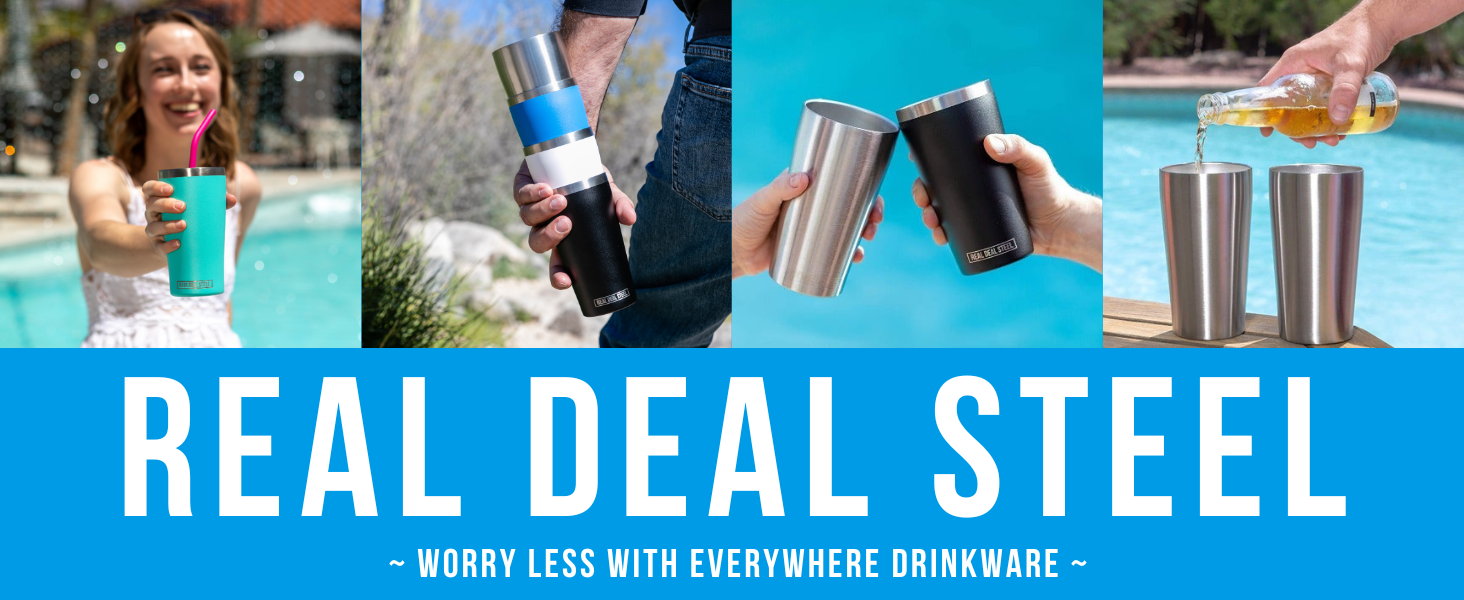 REAL DEAL STEEL PINT GLASSES CUPS OUTDOOR DRINKWARE METAL CUPS AND MUGS FOR POOL CAMPING