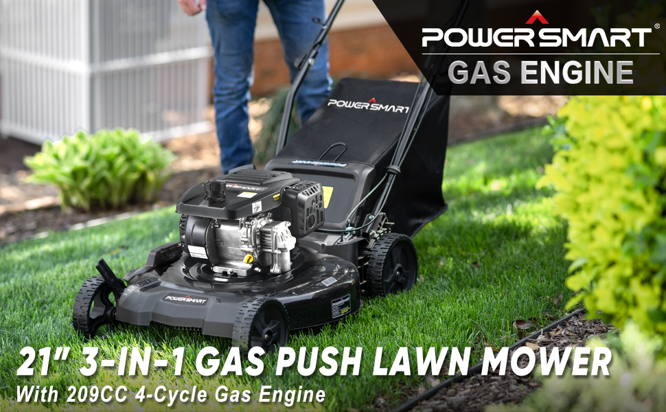 PowerSmart Push Lawn Mower Gas Powered 21 Inch, 209CC 4Stroke Engine, 3in1 Gas