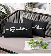 Adabana Outdoor Waterproof Throw Pillow Covers Set of 2 Stay awhile Decorative Outdoor Lumbar Pil...