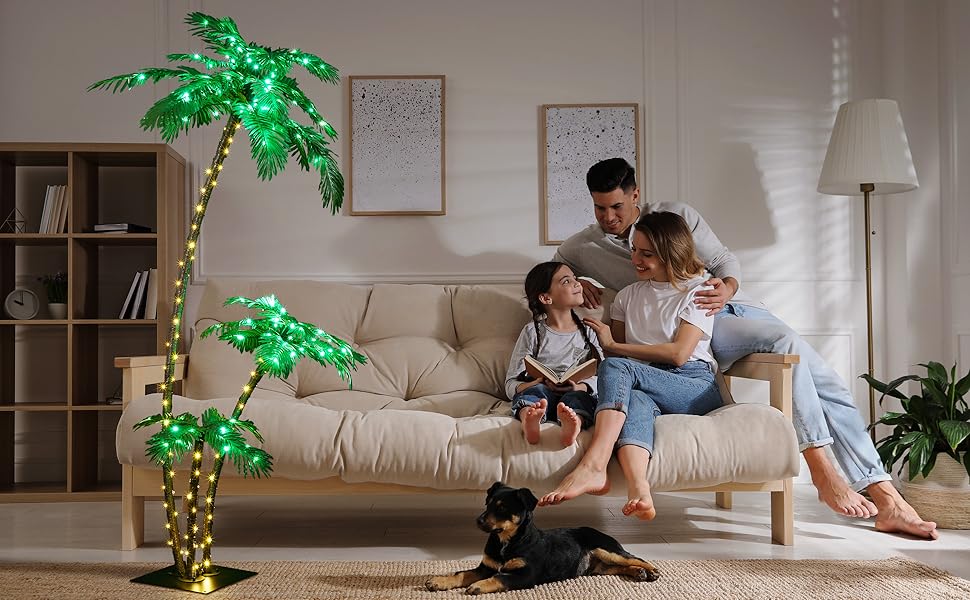 LIGHTSHARE Lighted 7FT Palm Tree 3Trunks