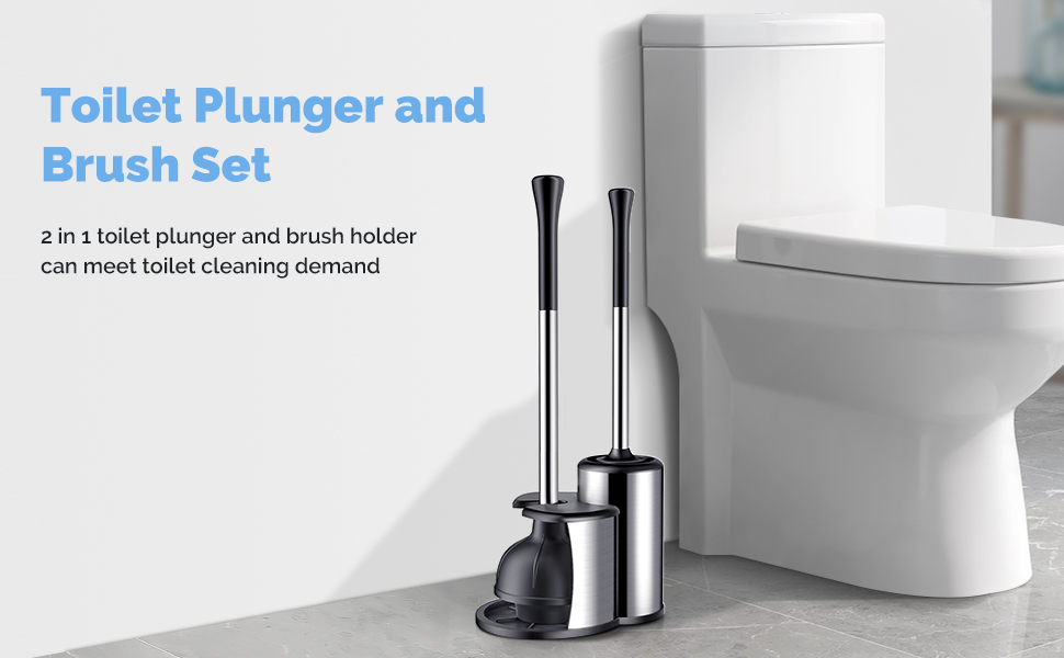 Toilet Plunger and Bowl Brush Set 2 in 1 Stainless Steel Heavy Duty Toilet Cleaner