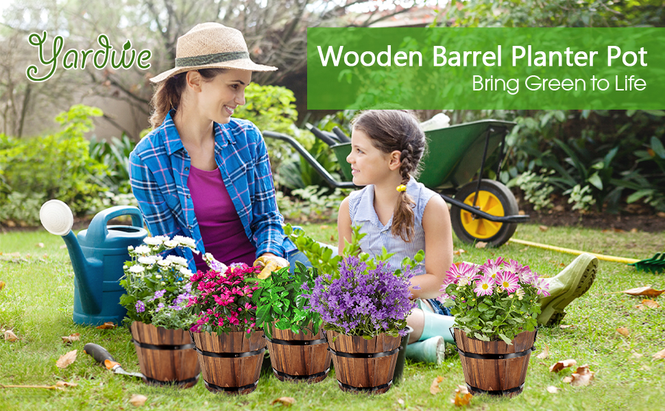 Wooden Barrel Planter Outdoor Flower Pots